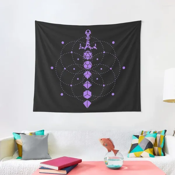 Taquestres Purple Magical Dice Sword Combattop RPG Gaming Tapestry Wall Decoration Room de cama estética pendurada