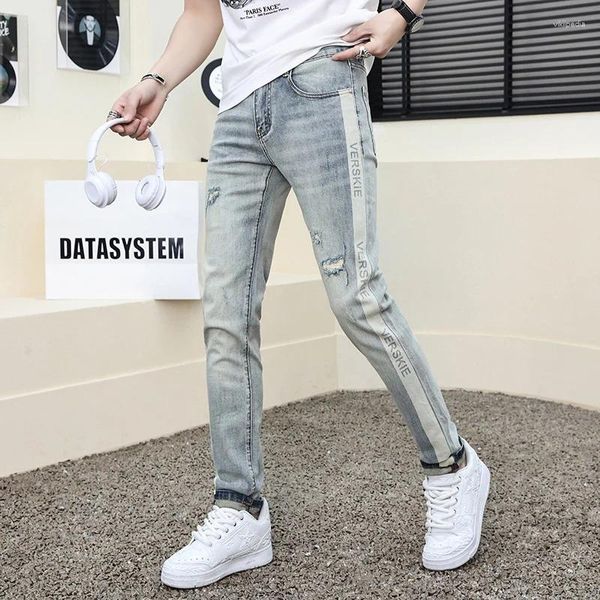 Мужские джинсы высококачественные модные байкеры разорванные узкие полосы промыты
