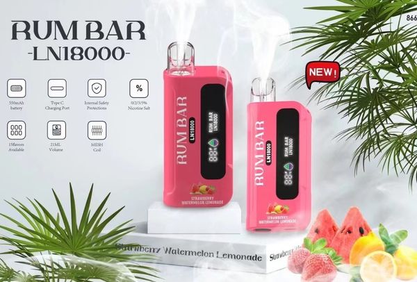 Rum Bar 18000 Pufos 0% 2% 3% 5% Vape 550mAh Battery21ml Dispositivo Preenchido Original Oils descartáveis Autorização Vape 15 Sabores 15