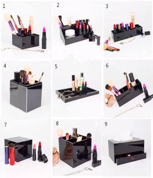 Klassische Acryl -Make -up -Box Kosmetikhalter Desktop Mirror Make -up -Werkzeuge Lippenstift Schmuck Speichertablett Tissue Box für Hochzeit Box6987728