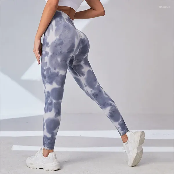 Frauen -Leggings Krawattenfarbe Frauen gestrickt schlanke Strumpfhosen hohe Taille Stretch Sportshose Fitness