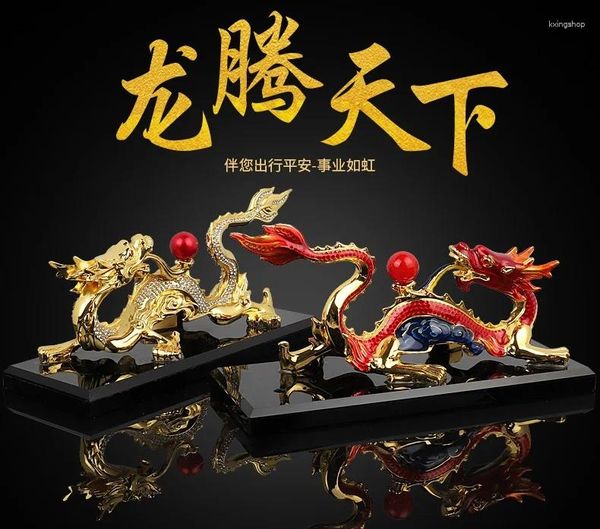 Estatuetas decorativas Boa empresa de escritório em casa, carro, caro de dinheiro eficaz desenho de negócios próspero, Lucky Royal Dragon Feng Shui Brass