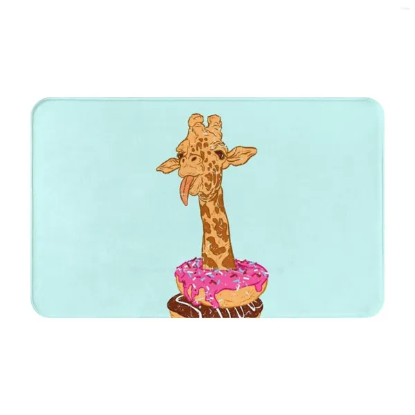 Tappeti ciambelle giraffe a 3 taglie da casa tappeto tappeto ciambella cibo dolce animale arte blu rosa fatta in casa surrealismo vintage divertente