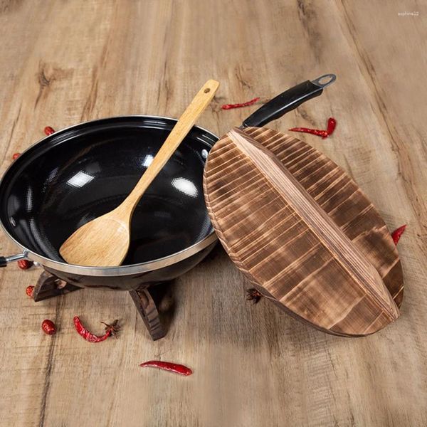 Mughe Cover Wok Copertura in legno Anti-Splash cucina Gadget Retro Homehold Pot Casa Cucina Protezione Friggere Strumenti del coperchio