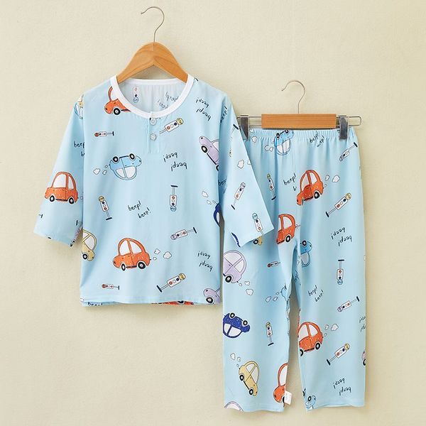 Set di pigiama in cotone estivo di 1-15 anni per ragazzi set da letto per bambini per bambini bambini sciolti abiti da casa sottili abiti per bambini set di pantaloni per bambini csd2405115