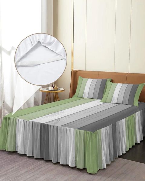 Saia da cama vintage verde cinza gradual grão de madeira equipado colaborado com travesseiros conjunto de roupas de cama de capa de colchão