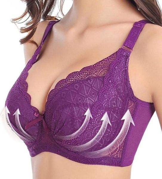 Bra Plus Size Sexy Push Up Minimierer Spitze Busty BHs für Frauen Bug Full Cup 4 Hookandeye Verstellbar