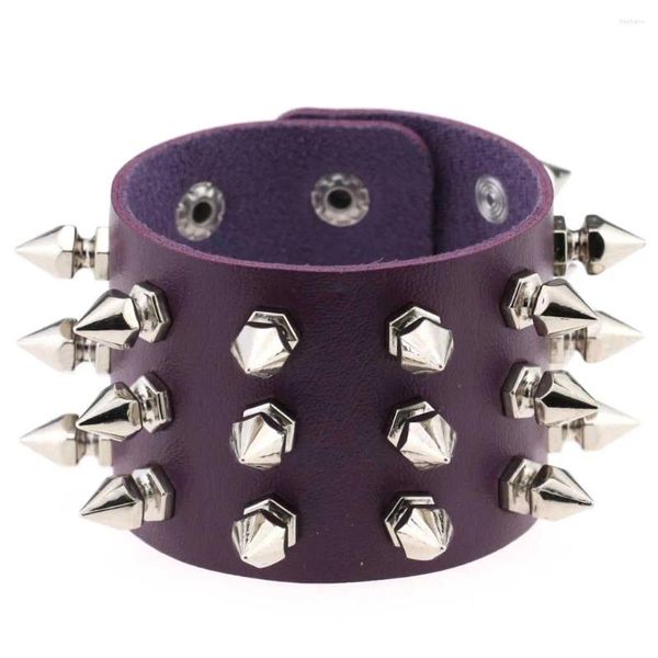 Supplência de festa gótica unissex feminino punk bracelete preto pico de arbusto de couro punho de couro grande pulseira de tamanho grande