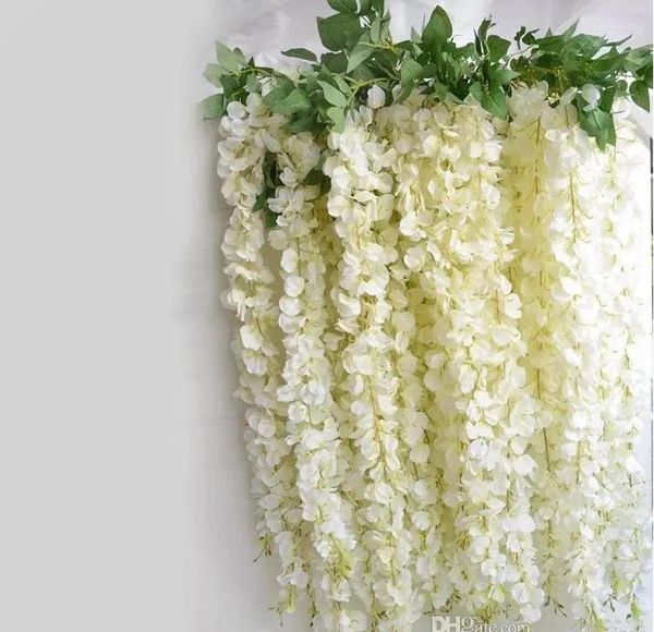 Dekorative Blumen 180 cm lang elegante künstliche Seidenblume Wisteria Vine Rattan Diy Girlande für Hochzeit Mittelstücke Dekorationen Home