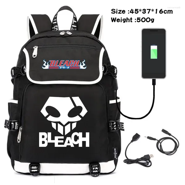 Rucksack Männer Rucksäcke School Book Bag Cosplay Bleach Kurosaki Ichigo USB Rucksack Laptop -Taschen Fahrt Schulter