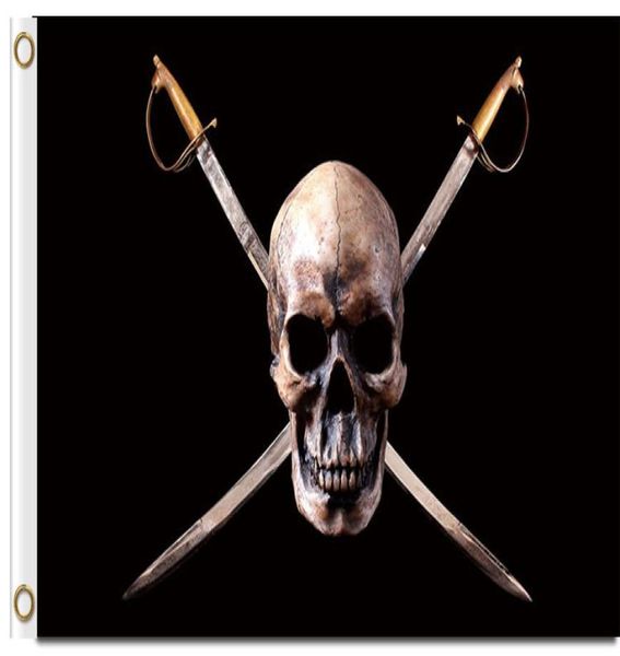 Impressão digital Pirata Skull and Swords Flag 3x5ft Banner de poliéster voando 150x90cm Sinalização personalizada com dois brass7315191