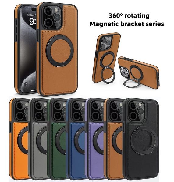 360 Rotation PU Leder -Magnethalter -Telefonhüllen für iPhone 15 14 plus 13 12 11 Pro Max Samsung S22 S23 plus S24 Ultra Hybrid Stoßdämpfer Kickstand Back Cover