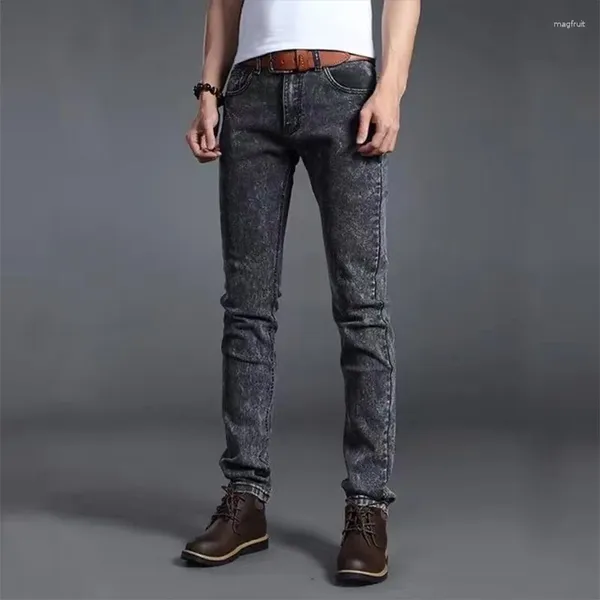 Jeans maschi di jeans grigio da neve uomini pantaloni slim fit pantaloni cotone allungati lunghi pantaloni per la matita di matita giornaliera classica maschile