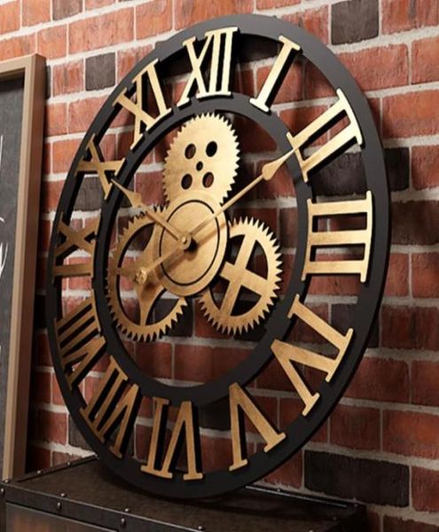 Relógios de parede feitos à mão em grandes dimensões 3D Retro Retro Rustic Luxury Art Big Gear de madeira Vintage Large Clock no estereoscópico4356451