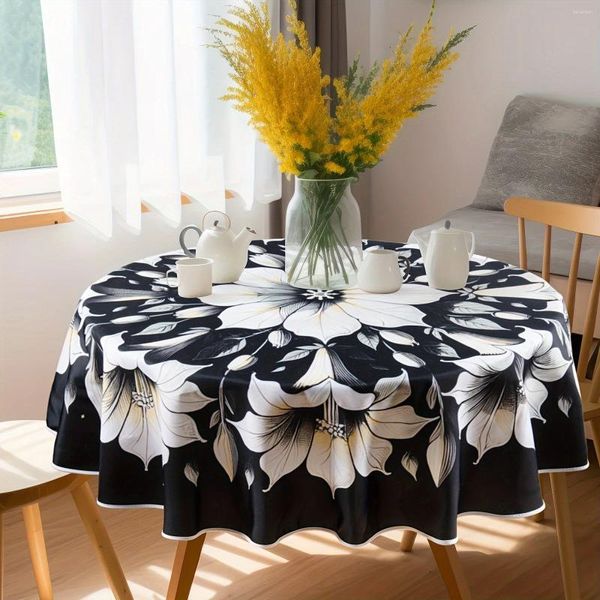 Tischtuch elegant dunkle große Blumenmuster Home Wohnzimmer Küche runde staubfeste Tischdecke im Freien Picknick Grillmatte