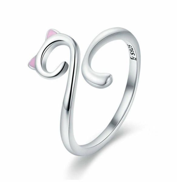 Fashion carino 925 sterling in argento a forma di gatto a forma di gatta anello di dito della fascia regolabile per ragazze regali di Natale37076192740473