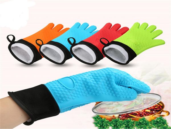 Guanti di cottura resistenti al calore Guanti da griglia in silicone lunghi guanti da forno da cucina barbecue con strato di cotone interno JK20054547611