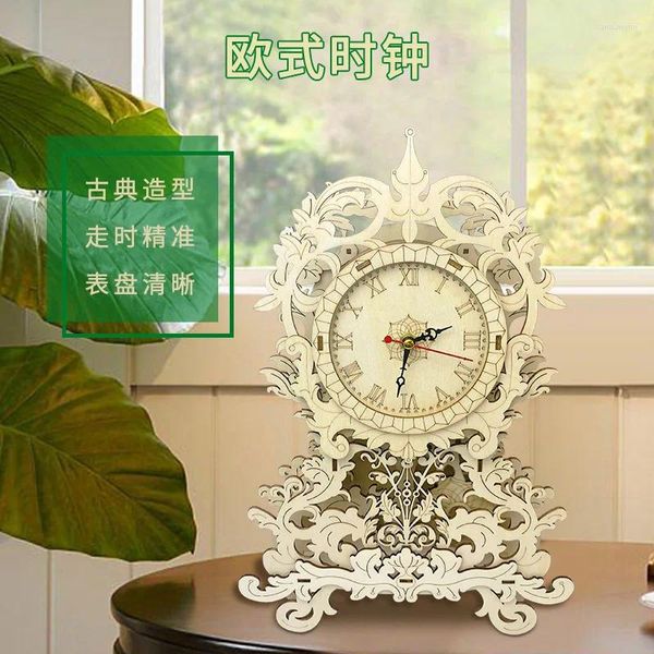 Relógios de mesa European DIY Clock de madeira 3D Puzzle Conjunto de descompressão brinquedos criativos Ornamentos decorativos criativos