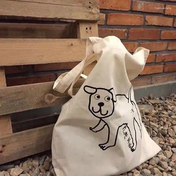 Einkaufstaschen süße Cartoon Hundendruck Leinwand Einkaufstasche Korea Ins Stoffkäufer dünne weiße schulter handtasche women Mädchen