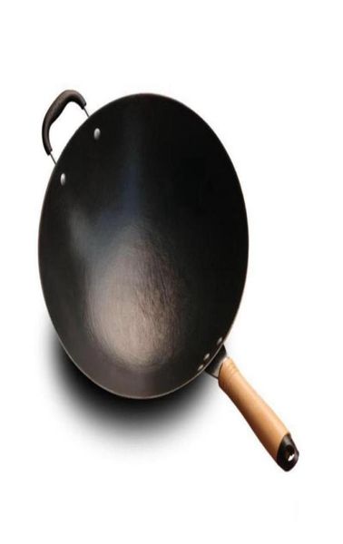Casher wok in ghisa manuale non rivestito padella antiaderente rotonda induzione induzione a gas cottura a gas wok padella cottura non stick padella cj199962504