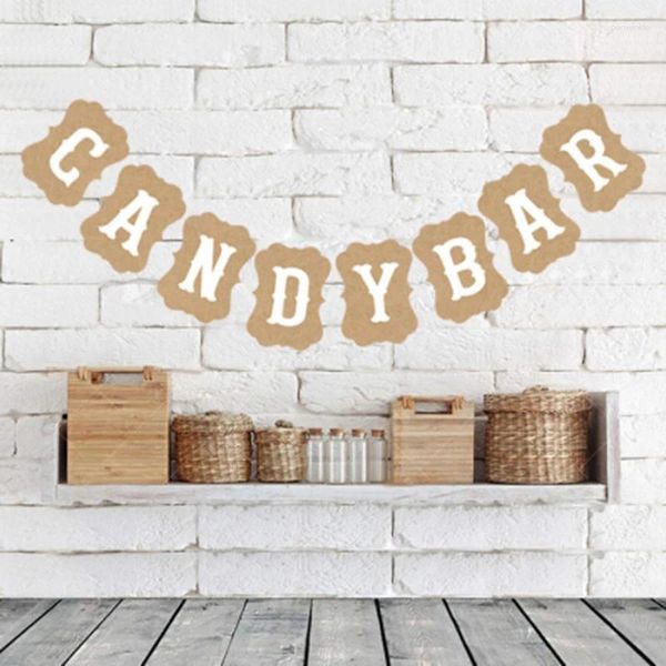 Decorazione per feste banner Candy Bar Kraft Cartone Bunting Ghirlanda Chiesa di arredamento per matrimoni vintage BASCHI