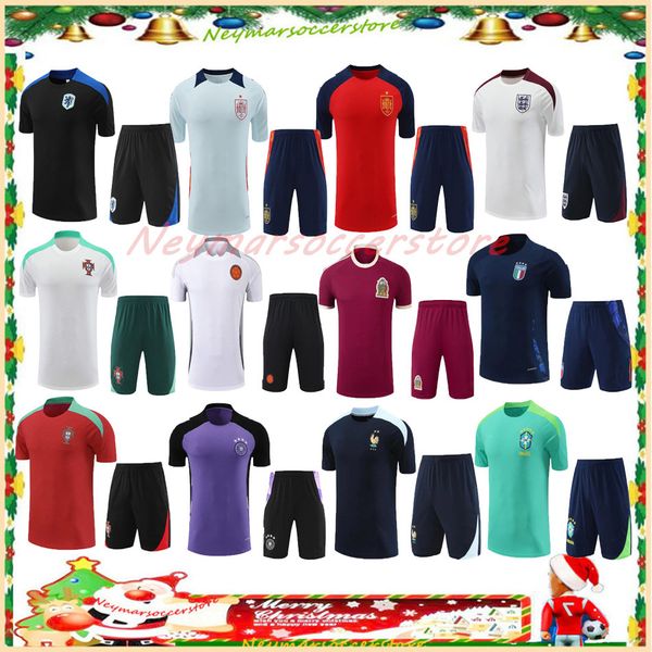 Almanya 24/25 Brezilya Trailsuit Futbol Formaları 2024 2025 İspanya İngiltere Camiseta De Futbol Futbol Gömlek Maillot Eğitim Takımı Survetation Kısa Kollu Üniformalar