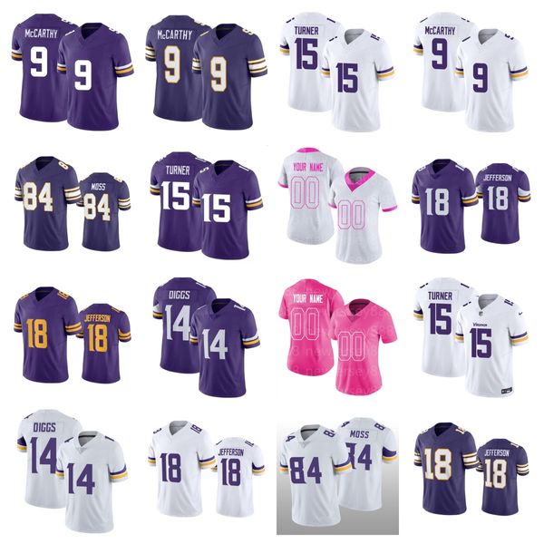 18 Justin Jefferson T.J.Hockenson Addison Football Trikots Lewis Cine #15 Turner Randy Moss Danielle Hunter Harrison 2024 Entwurf #9 J.J.McCarthy #33 Aaron Jones