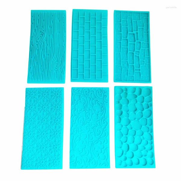 Backformen 6pcs/Los Spitzenmatten Steinbaum Rinde Ziegelform geprägter Backwerkzeug Kuchen Fondant Dekorieren DIY -Werkzeuge