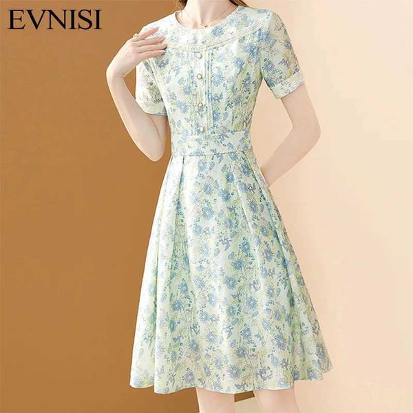 Abiti casual di base Evnisi Womens Fashion Print Flower Dress Green Chiffon Dress Office Elegante Office A-Line Abito Ultra Shu sottile Adatto per giubbotto da donna da donna Summerl2405