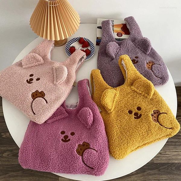 Sacchetti da sera Shopper soft per le donne con lana di agnello Bear grazioso come borse in tela in tela in tela di grande capacità di grande capacità per le ragazze