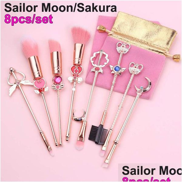 Make -up Pinsel 8pcs Set Sailor Moon Magische Sakura niedliche Pinsel Kosmetische Gesichtspulver Fundament Bie