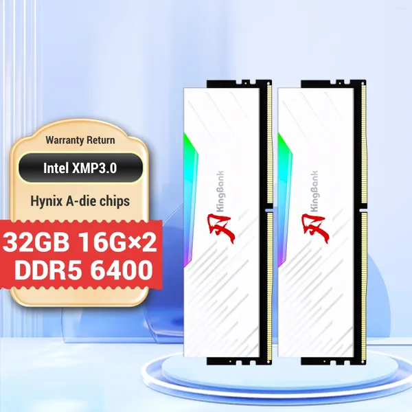 Kingbank DDR5 6400MHz 16GB X2 32GB Masa Hafıza Modülü XMP Expo RGB Hynix A-Die Çift Kanal Çarpıcı Masaüstü RAM