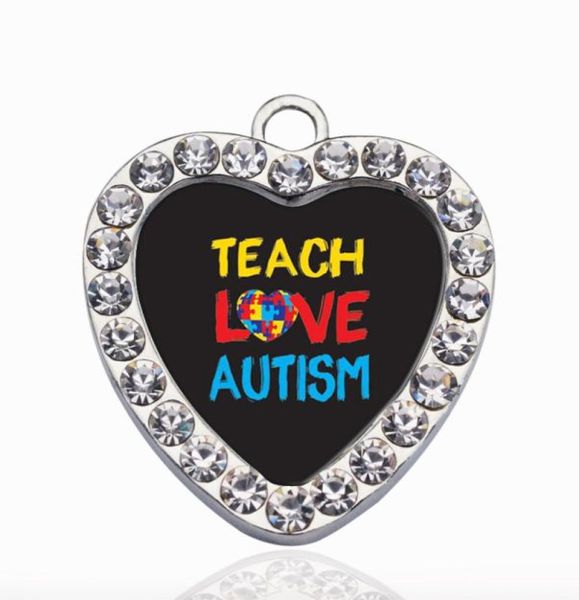 Lehren Sie Love Autism Awareness Circle Charm Kupfer Anhänger für Halskette Armband Connector Frauen Geschenk Schmuckzubehör1265983
