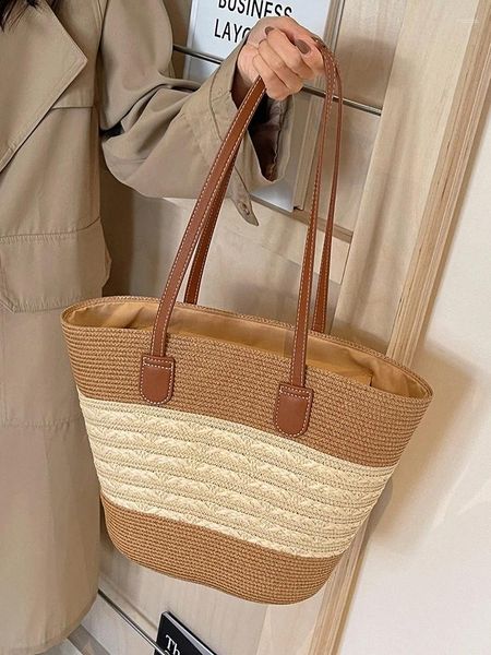 Bolsas de ombro de ombro feminino Tote Bag Stripe de grande capacidade One 2024 Summer Vacation Beach Style Comuter