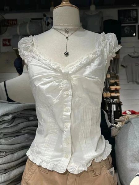 Serbatoi da donna Donne Dolce Donne Bianco Top Top Balletto Maglietta manica corta 2024 FASHITÀ PRIMAVERA PULLA FEMMA