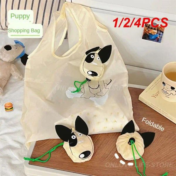 Aufbewahrungstaschen 1/2/4pcs Welpe Klappeinkaufstasche Cartoon -Tasche Umweltschutz großer Kapazität Polyester Eco