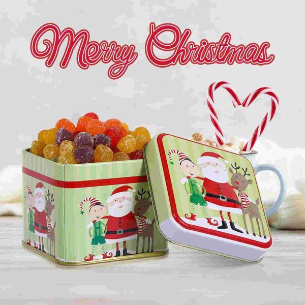 Depolama Şişeleri 4pcs Noel temalı teneke plaka kutusu iyilik kutuları yuvarlak şeker kurabiye kasa hediye paketleme parti malzemeleri (rastgele