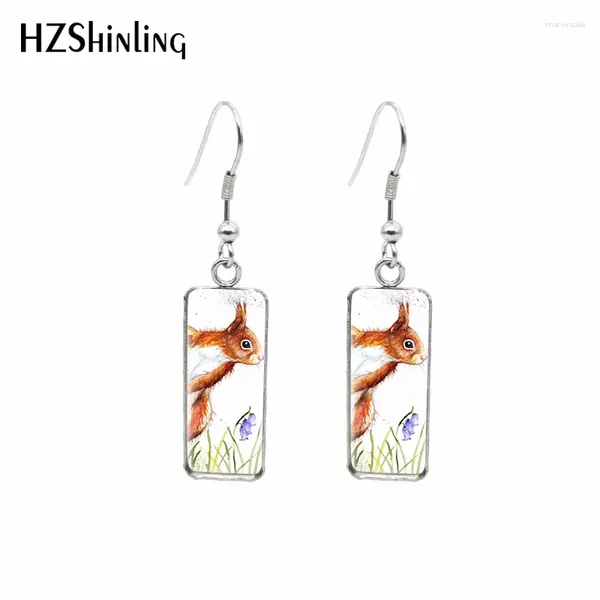 Dangle Ohrringe 2024 Lustige Eichhörnchen Rechteckige Ohrring Tierkunst Fischhaken Glas Cabochon Handmatter Schmuck