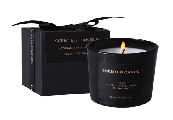 Velas perfumadas pilar de jarro de vidro preto com duração de 30 horas de cera de soja para casa presente para mulheres, escritório de viagem romântico Santal1658998