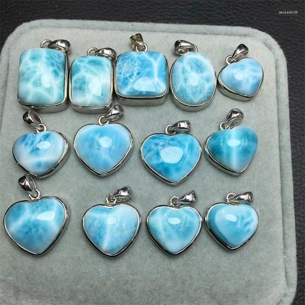 Estatuetas decorativas S925 Natural Larimar Pingente Acessórios de jóias de moda homens Mulheres sorte fengshui cura reiki presente 1pcs