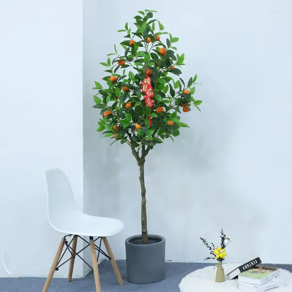 Flores decorativas 1.2-1.5m Artificial Aproveing Nature Green Orange Tree ganha dinheiro em vaso de piso interno decoração Falsa Plant