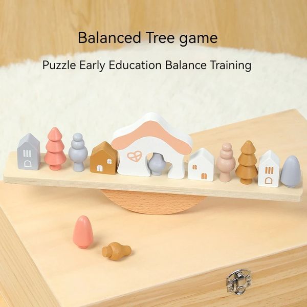 Balance Games Puzzle Toys Montessori Early Educational Packing Game Wooden Forest Houses Blocks Toy Iluminismo para Crianças Presente 240509