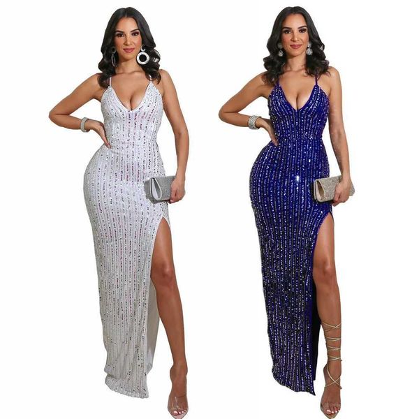 Abiti sexy urbani 2022 paillettes giuntura dp in pizzo a v-torno su un maxi abito maxi a sexy club sexy club abiti snelless t240510