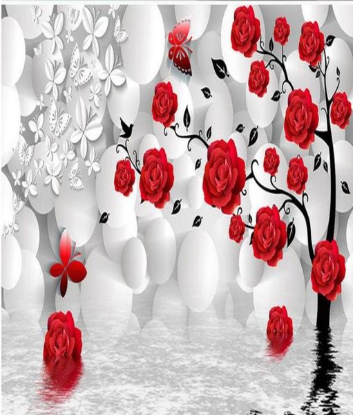 Пользовательские обои PO 3D Стерео Оригинальный 3D Сфера Фоны Розовой дерево отражение ТВ Фоновая стена стена роспись настенная бумага Краска3701430