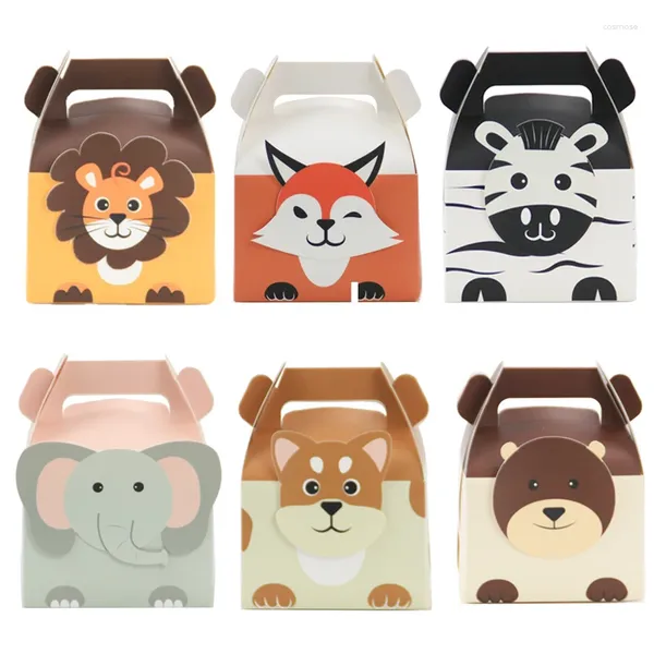 Geschenkverpackung 3pcs Dschungel Safari Tiere Kisten Babyparty Geburtstag Zoo Themen Party Candy Goodies Taschen Kinder Gunst