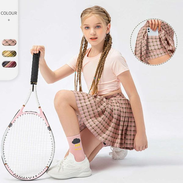 Rock Activewear Fiess -Röcke mit Taschen -Training Strumpfhosen Tennis Tanzkleidung Mädchen Doppelschicht Plaid Solid Muster