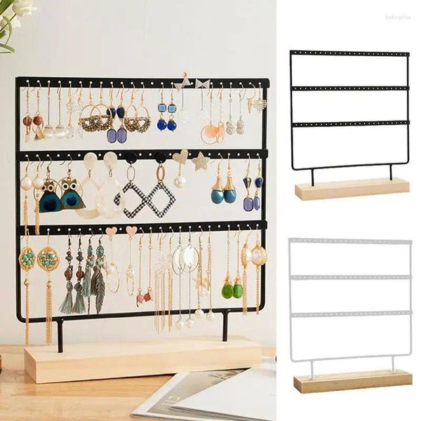 Placas decorativas de 3 maridas 72 orifícios Brincha de exibição Metal Metal 3 Camadas Organizador de jóias Organizador de madeira Base stand rack rack