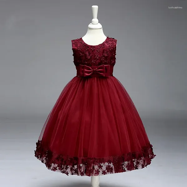 Girl Dresses Pure Colour2024 Girls Flowers Princess Middle and Big Child Child Flower Wedding