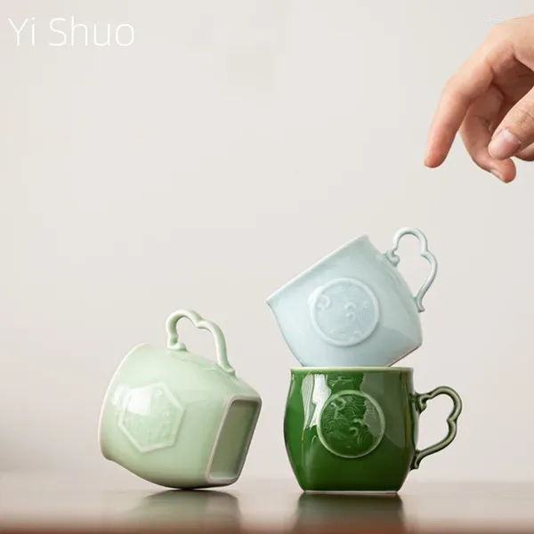 Xícaras de chá elegantes copos de água pequena de cerâmica caneca em relevo com maçaneta com maçaneta