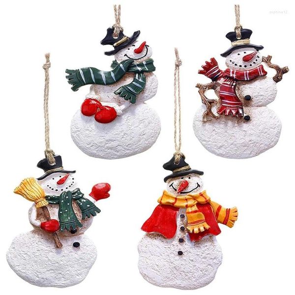 Estatuetas decorativas 4 peças Resina de Natal Ornamentos de Santa Angel Pingente de Snowman para favores